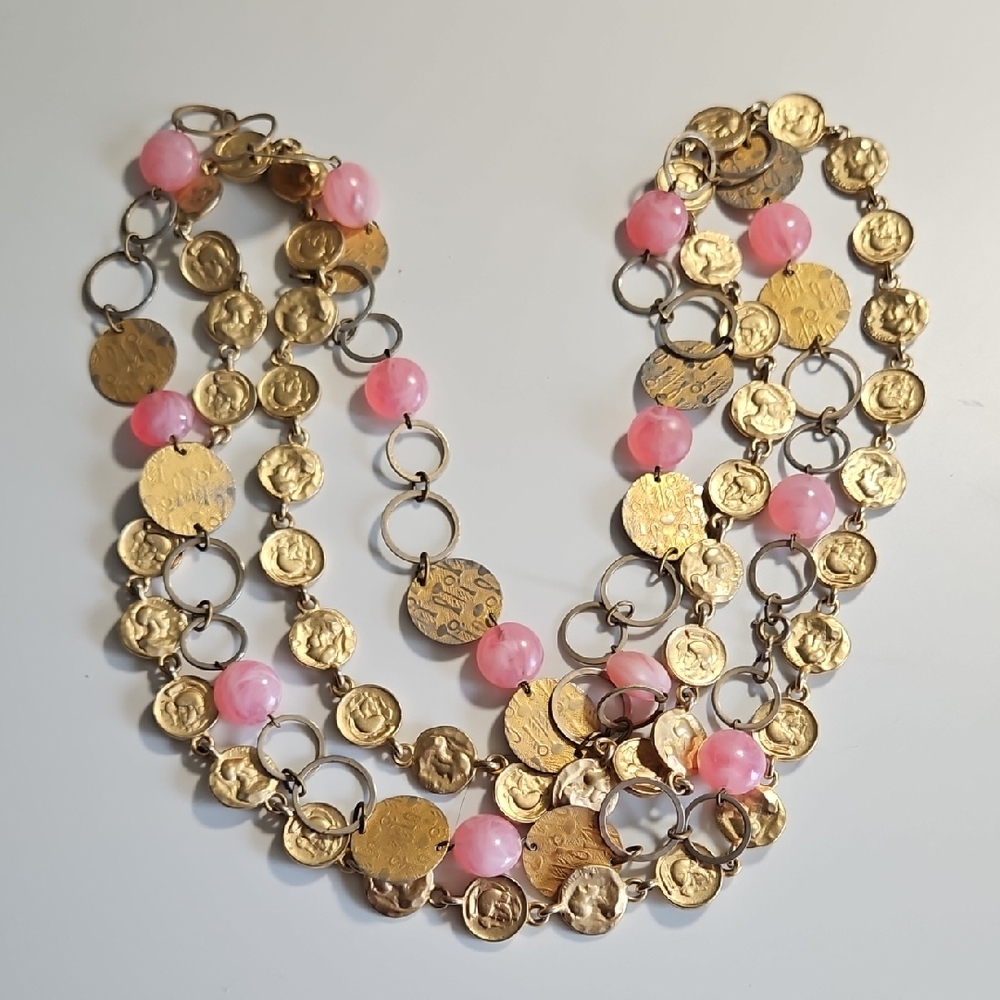 Gold and Pink Coin Necklace